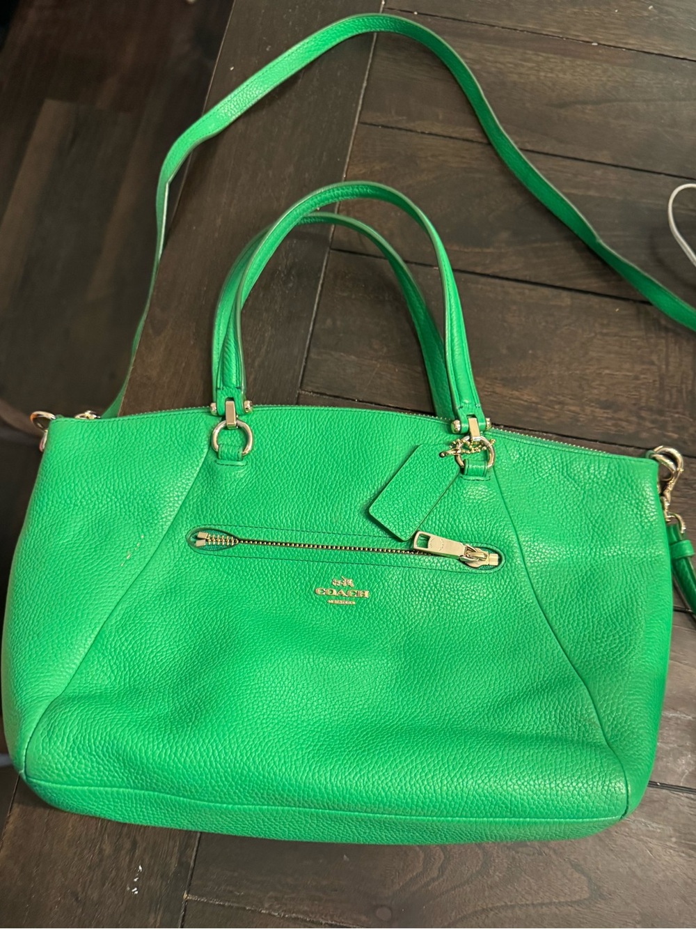 Coach Pebble Leather Satchel in Green with Gold Hardware